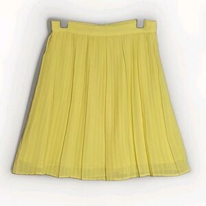 Mango Suit Yellow Chiffon Flared Pleated Lined Skirt Womens Sz US 4 Preppy